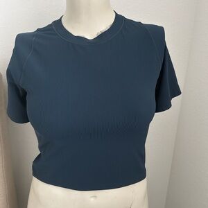 Nike Large Women's Ribbed Short Sleeve Crop Top - Deep Teal
